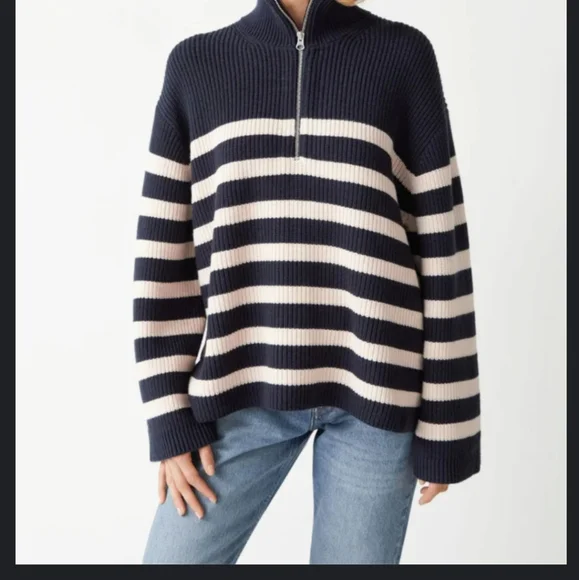 & Other Stories half zip oversized stripe sweater - Picture 2 of 7